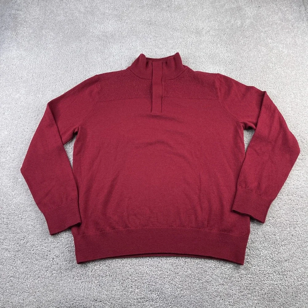 Banana Republic Mens Sweater XL Red Merino Wool Quarter Zip Pullover Casual Prep
